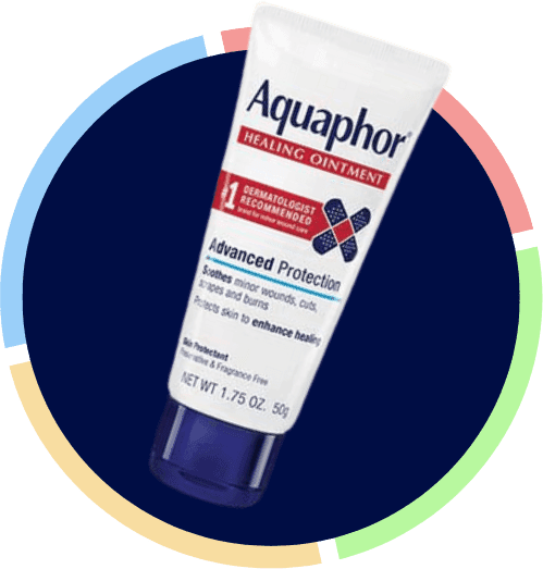 A tube of aquaphor healing ointment on top of a green circle.